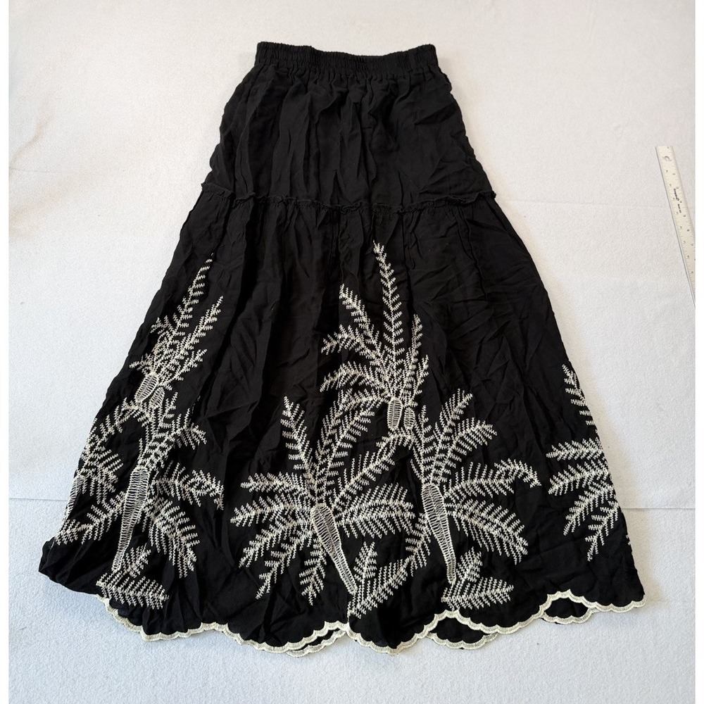 Laffair Embroidered Layered Maxi Skirt Size XS Palm Trees Reaortwear Vacation